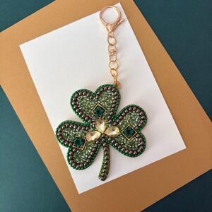 Emerald Beaded Four Leaf Clover Shamrock Purse Charm‎